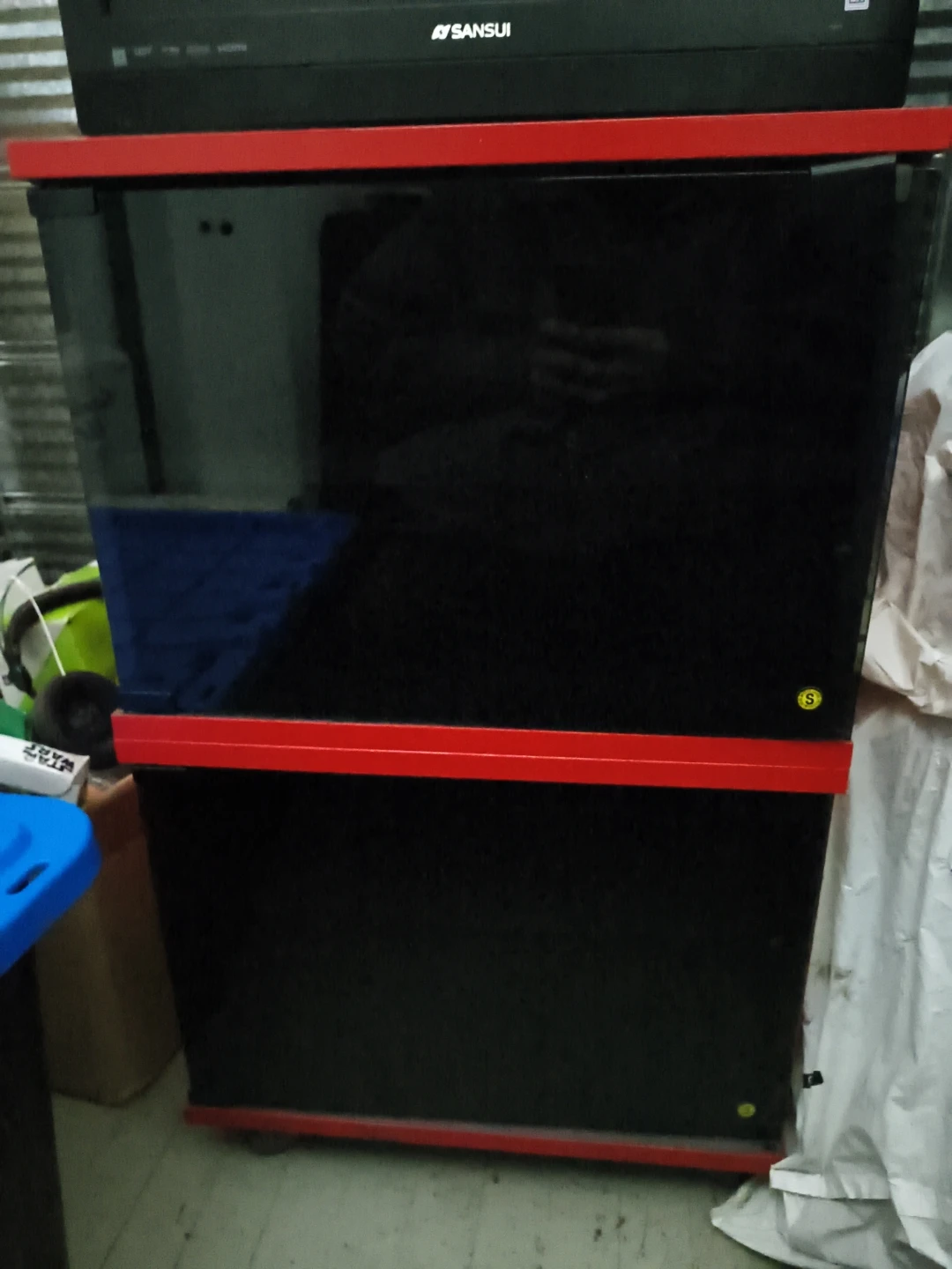 Red and Black Media Console Shelf Unit