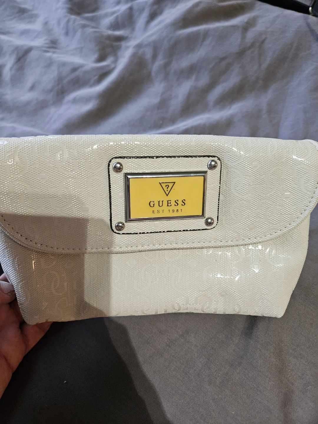 GUESS Cream Monogram Cosmetic Bag