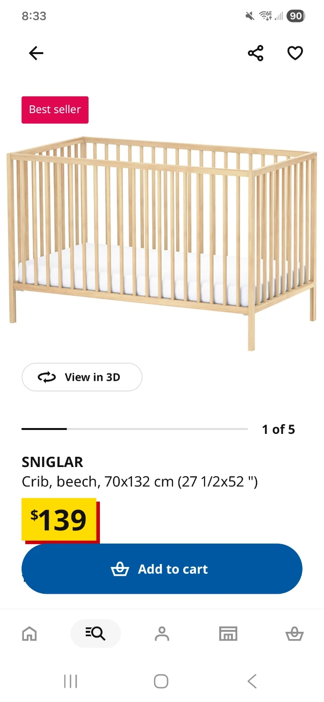 IKEA SNIGLAR Crib, Beech, 70x132 cm - photo 2