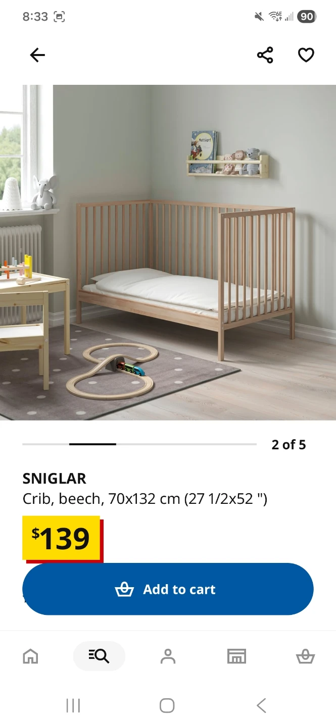 IKEA SNIGLAR Crib, Beech, 70x132 cm - photo 3