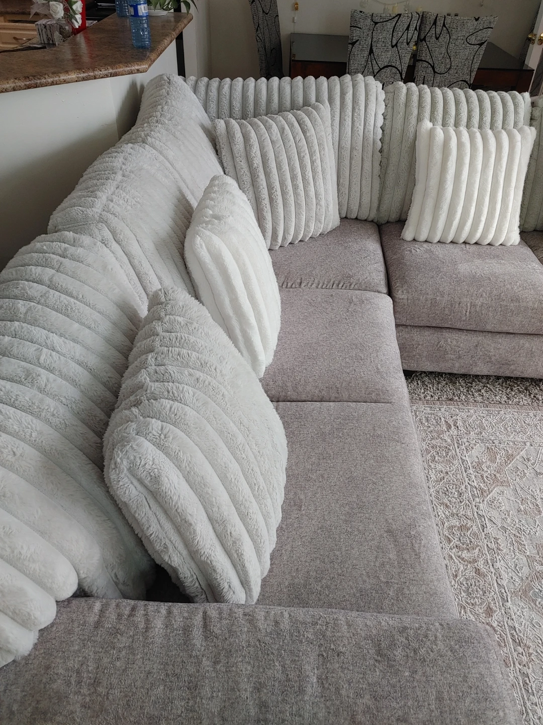 The Brick Grey Sectional Sofa with Plush Throw Pillows