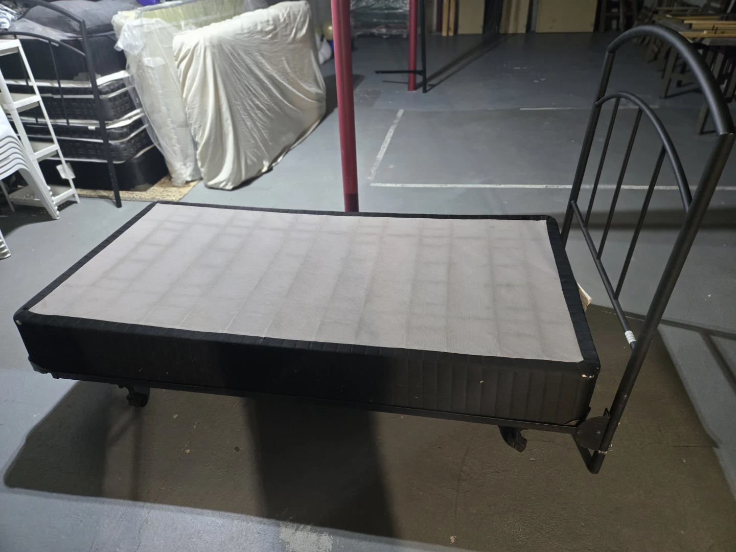 Black Metal Bed Frame with Box Spring and Mattress - photo 2