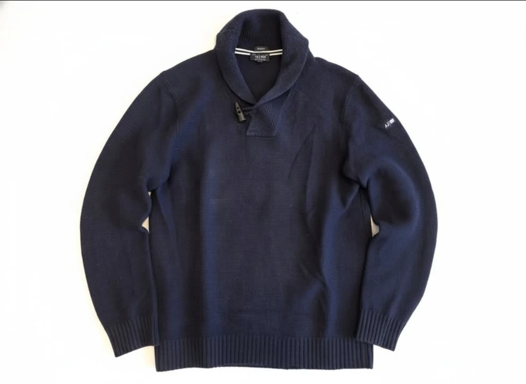 Vintage Armani Jeans Navy Blue Shawl Collar Toggle Knit Sweater