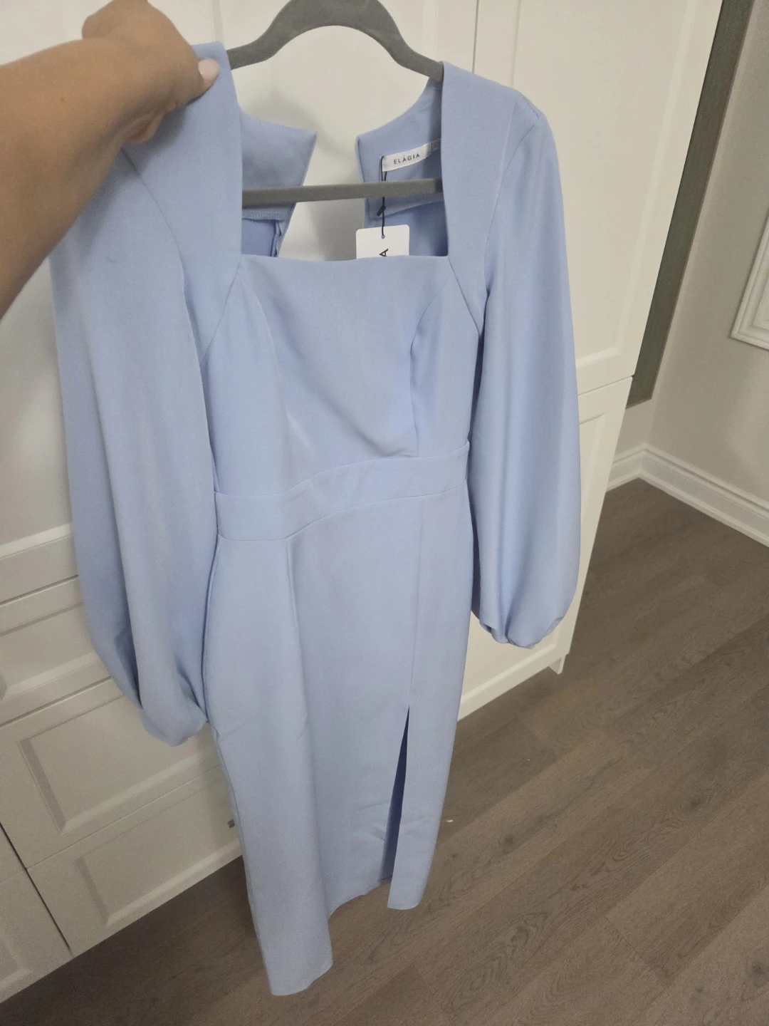 Eladia Light Blue Long Sleeve Midi Dress - photo 2