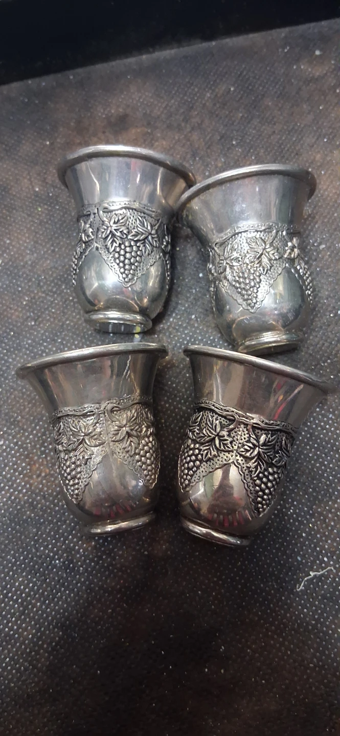 Set of 4 Vintage Silver Tone Metal Cups with Grapevine Design - photo 3