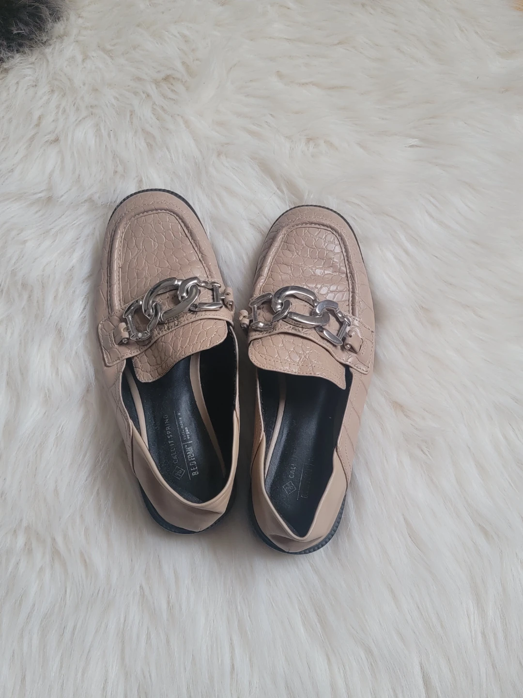 Call It Spring Beige Croc Chain Loafers