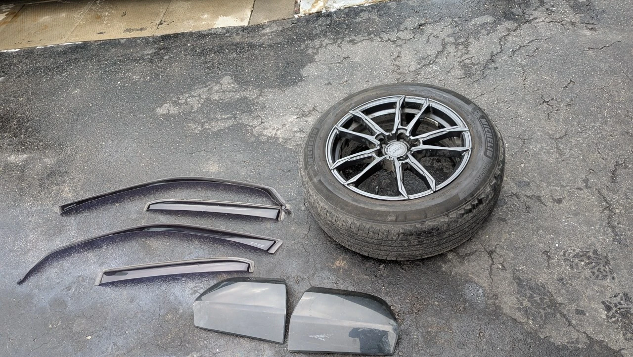 Car Window Visors and Tire with Rim