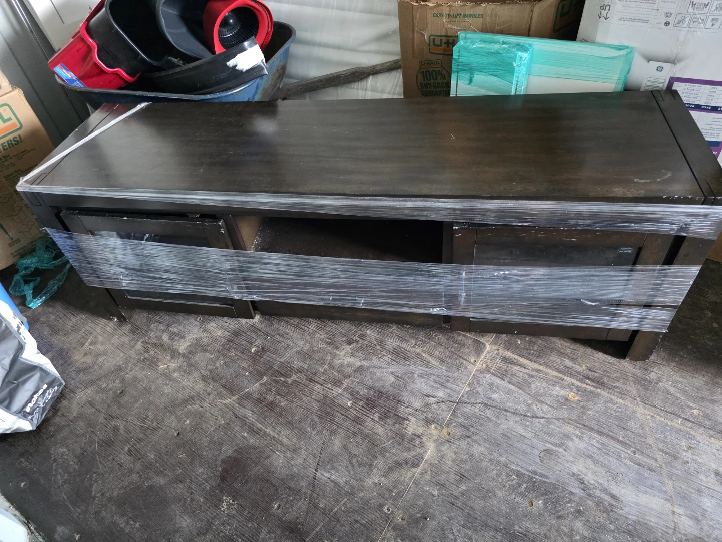 Dark Brown TV Stand with Glass Doors