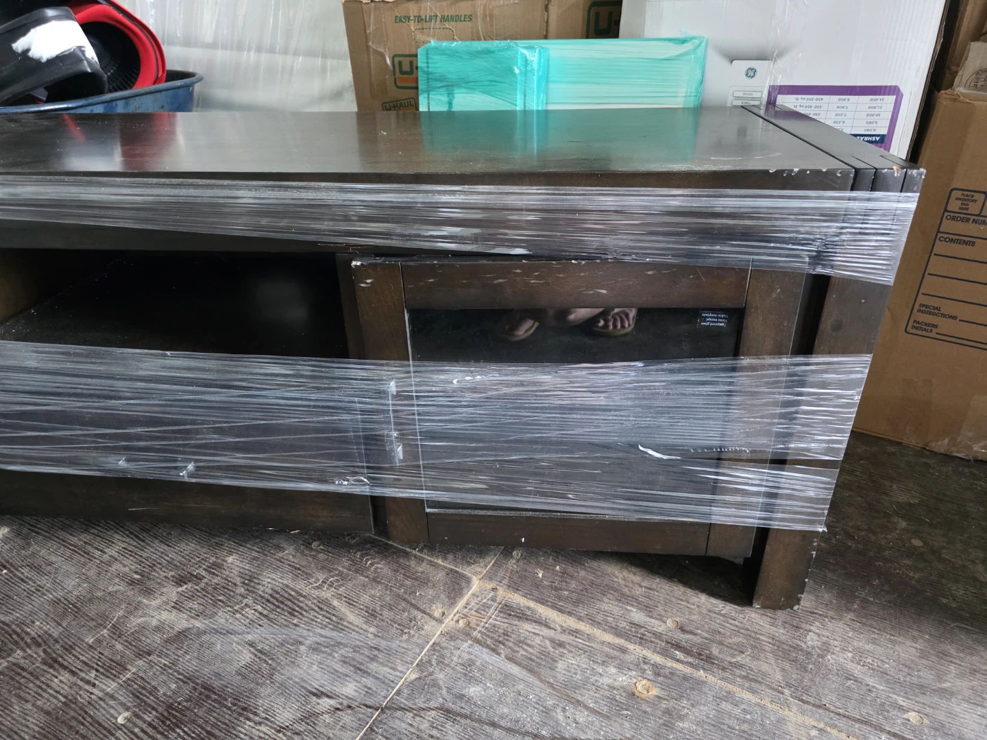 Dark Brown TV Stand with Glass Doors - photo 2