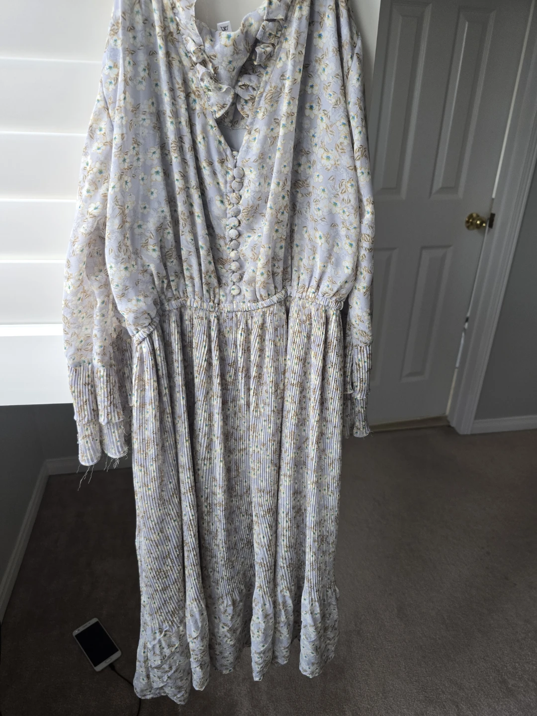 Floral Print Maxi Dress with Ruffle Neck