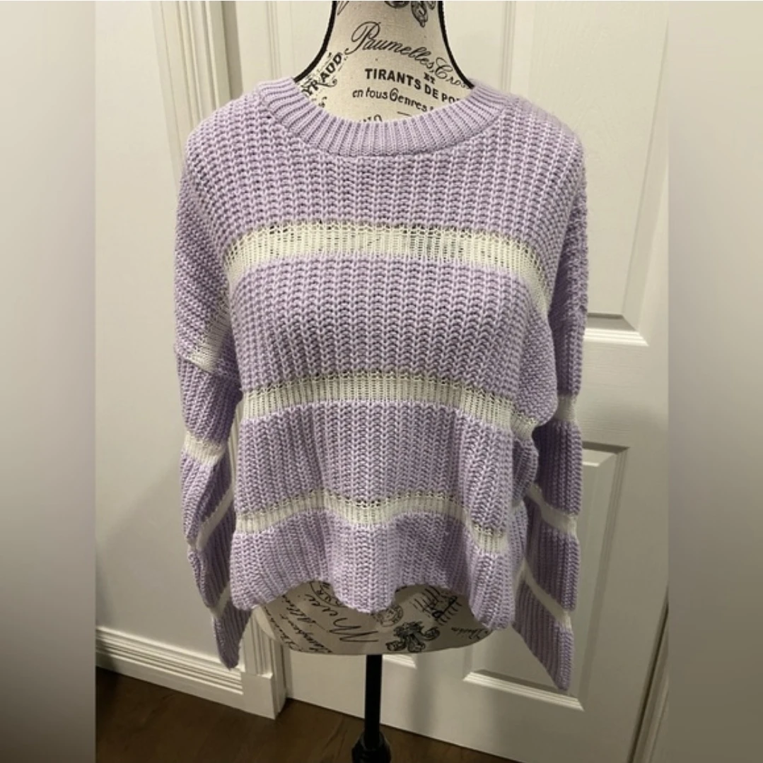 ASOS Petite Lavender & Cream Striped Knit Sweater - photo 2
