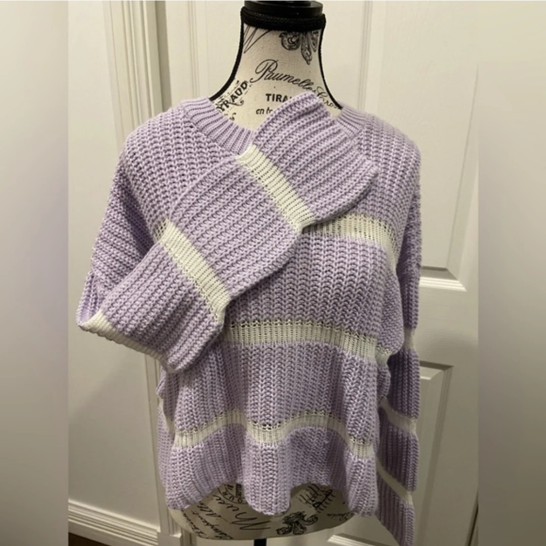 ASOS Petite Lavender & Cream Striped Knit Sweater - photo 3