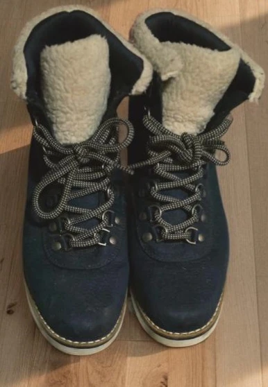 🥕Navy Blue Lace-Up Winter Boots with Sherpa Lining - photo 2