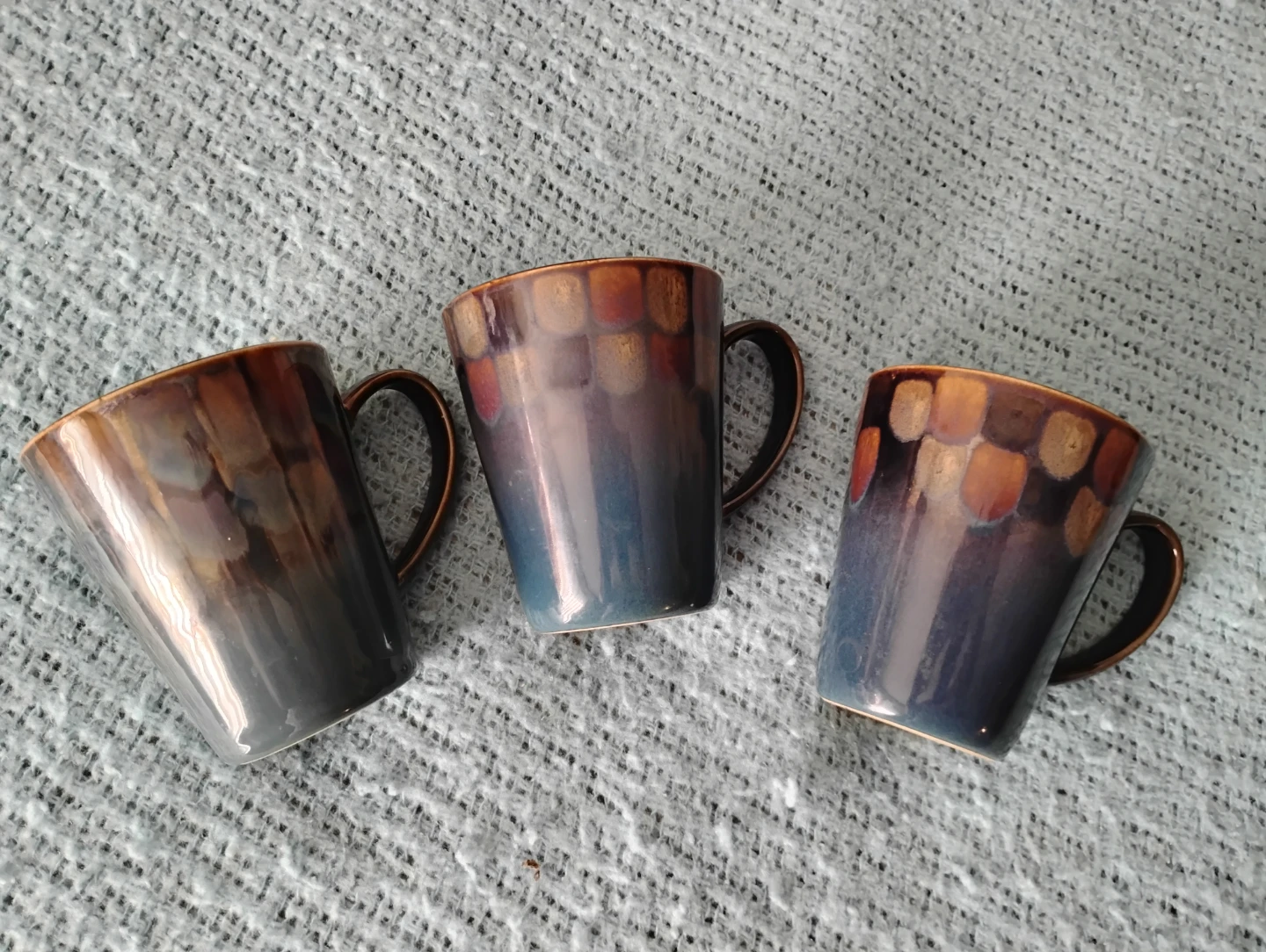 NEW!! GORGEOUS BRONZE-BLUE SHIMMER GLAZED POTTERY MUGS