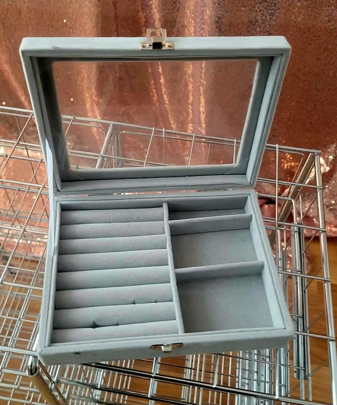 Grey Velvet Jewellery Box Organizer