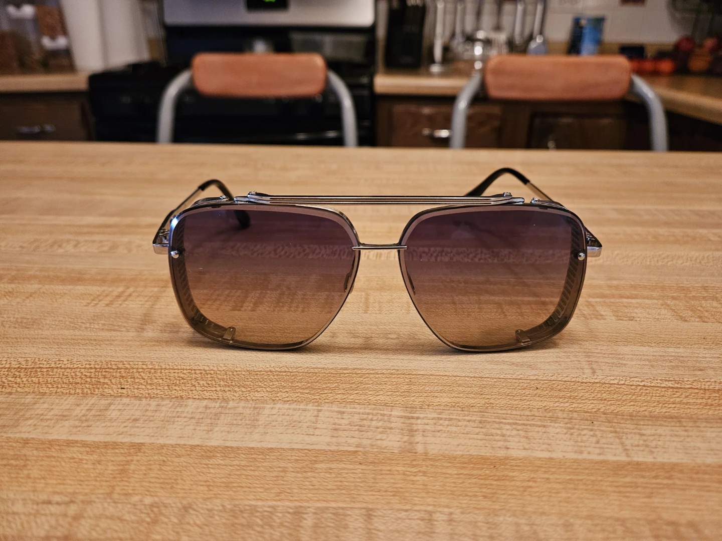 Silver Frame Aviator Sunglasses with Side Shields