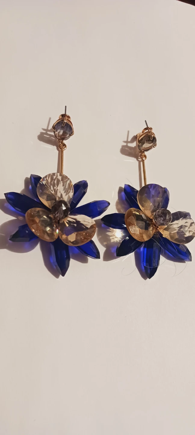Brilliant Blue & Gold Crystal Flower Earrings