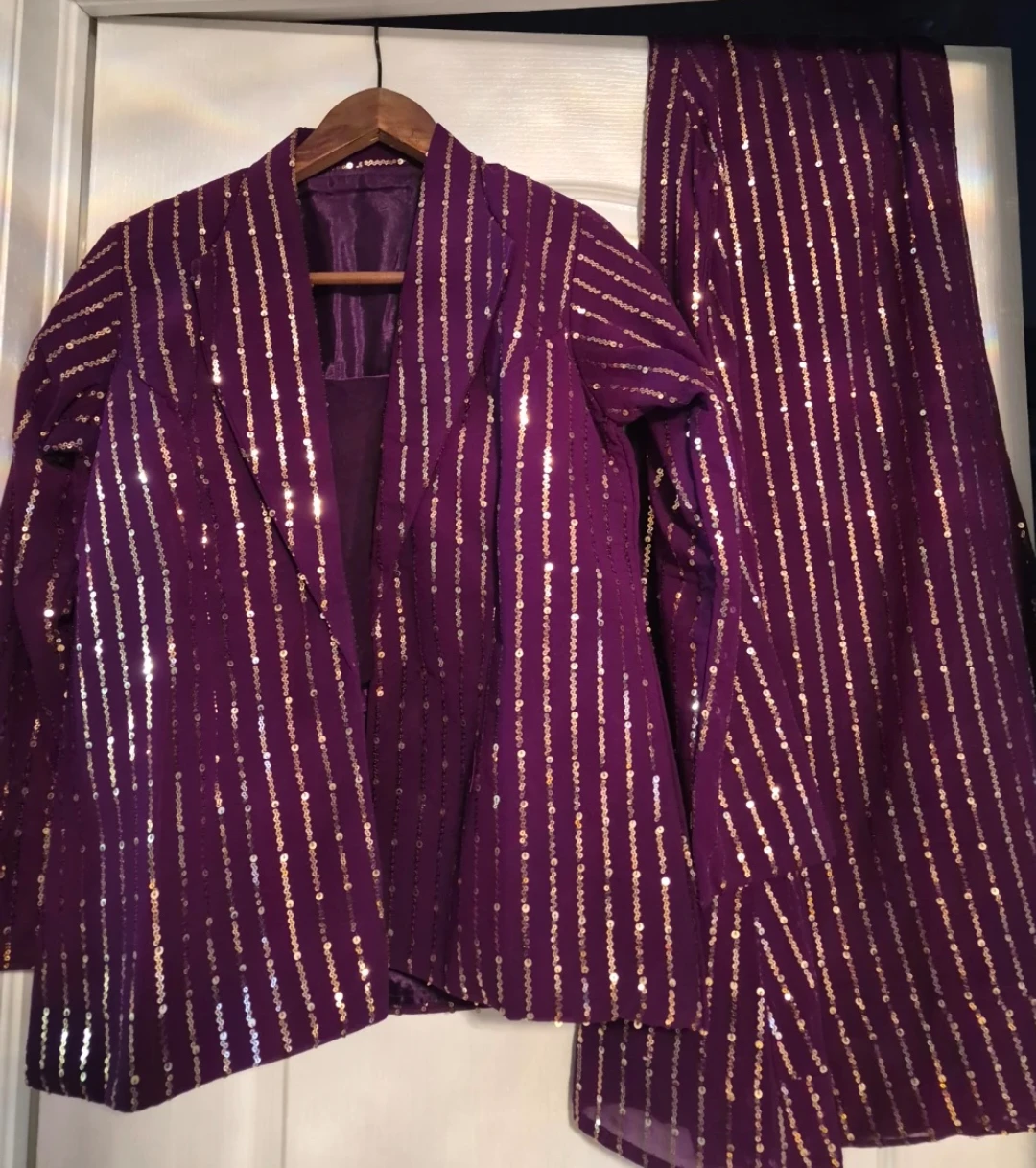 Purple Sequin 3-Piece Outfit with Jacket and Skirt - photo 2