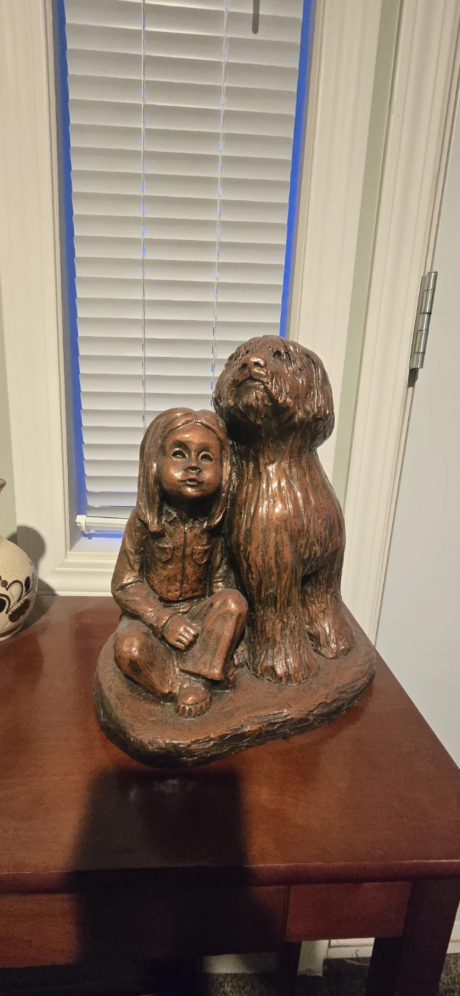 Bronze-Look Girl and Dog Statue