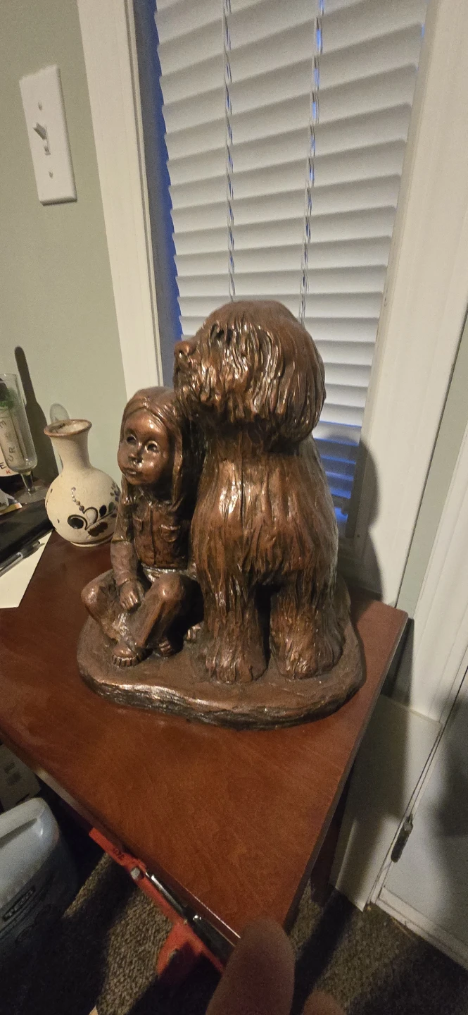 Bronze-Look Girl and Dog Statue - photo 2