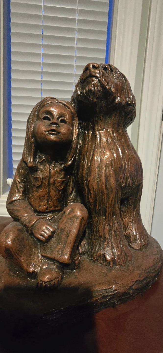 Bronze-Look Girl and Dog Statue - photo 3