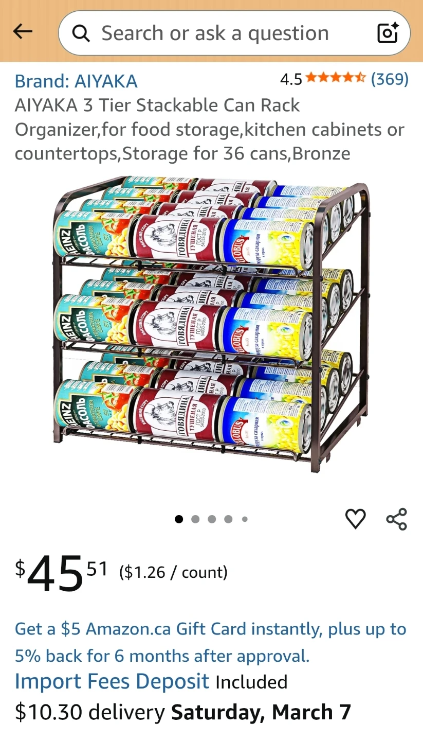 3 Tier Stackable Can Organizer Rack - Bronze