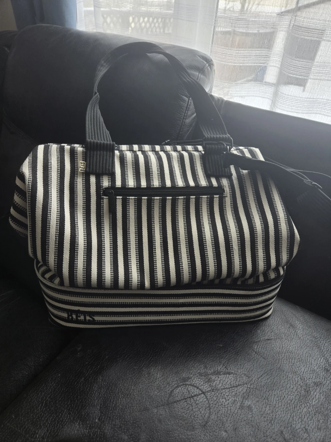 BEIS Black and White Striped Tote Bag