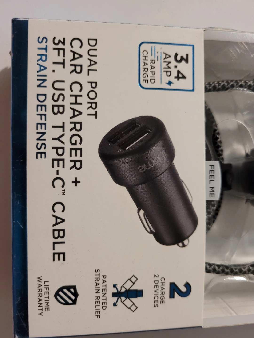 iHome Dual Port Car Charger + 3ft USB Type-C Cable - photo 2