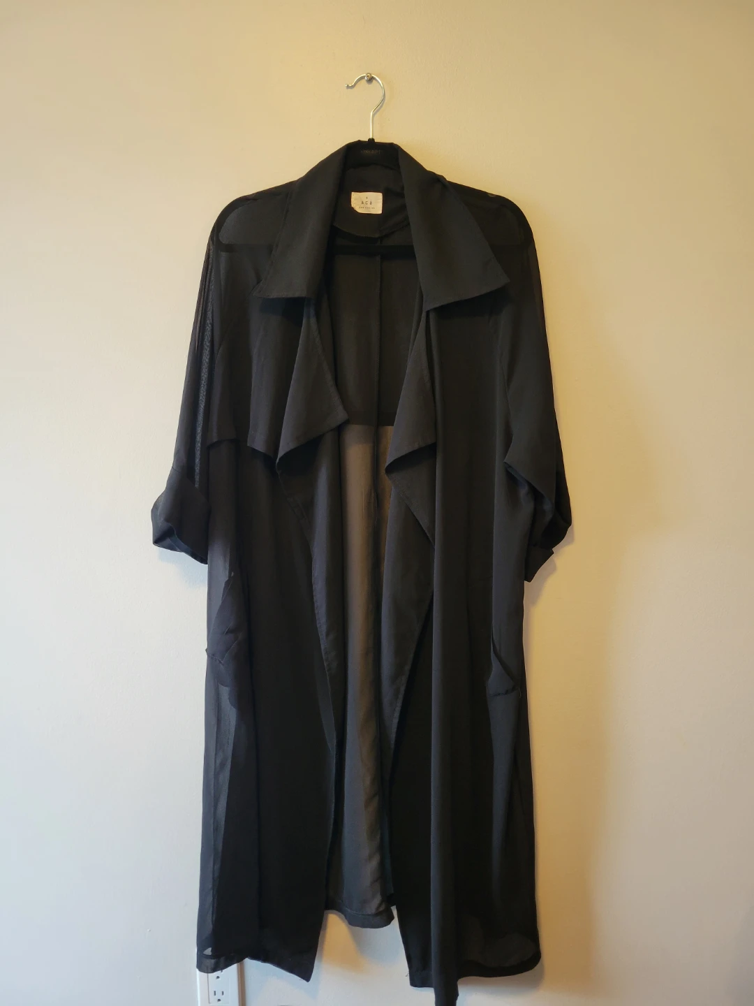 a c á black long open-front trench coat