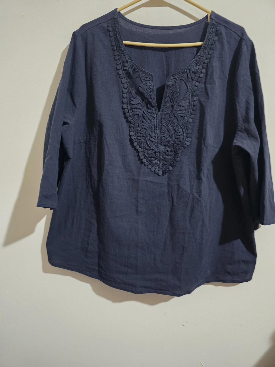 Boho Navy Blue V-Neck Top with Embroidery Detail - Size 1XL - - photo 4