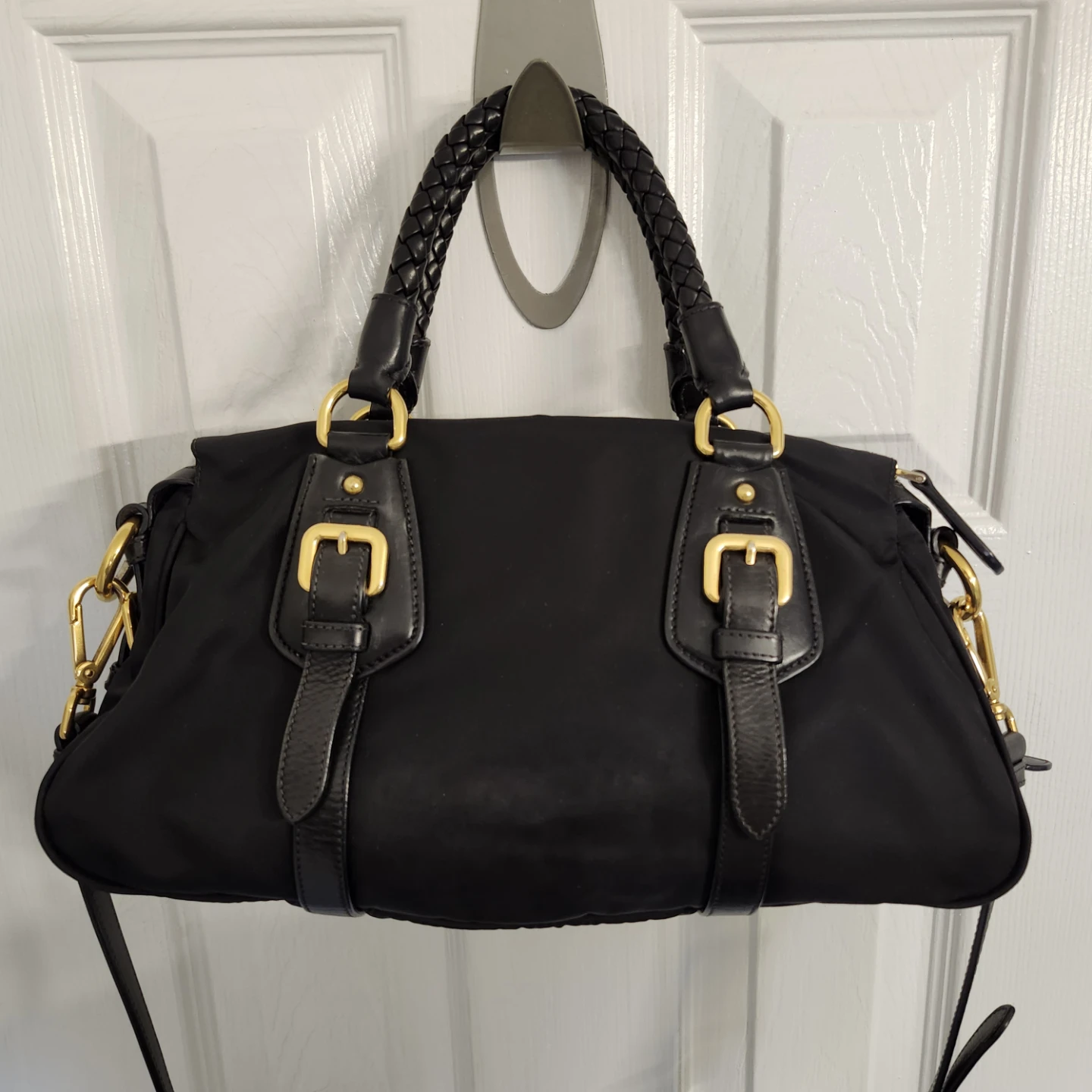 Prada Black Nylon Shoulder Bag with Gold Hardware - photo 2