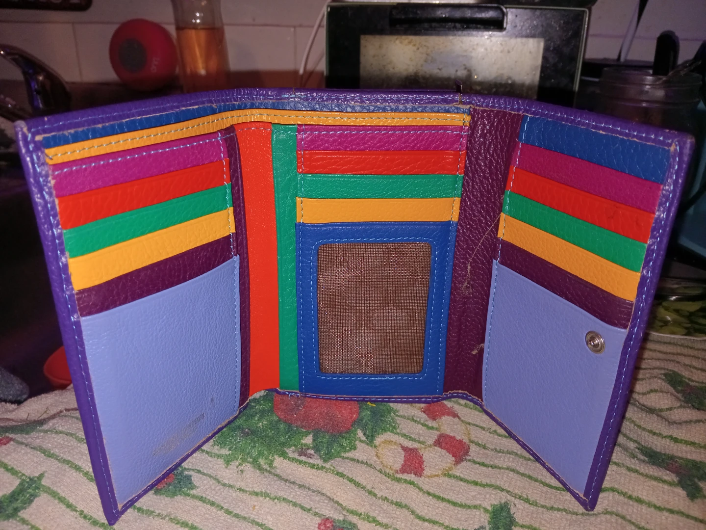 Multicoloured Genuine Leather Bifold Wallet