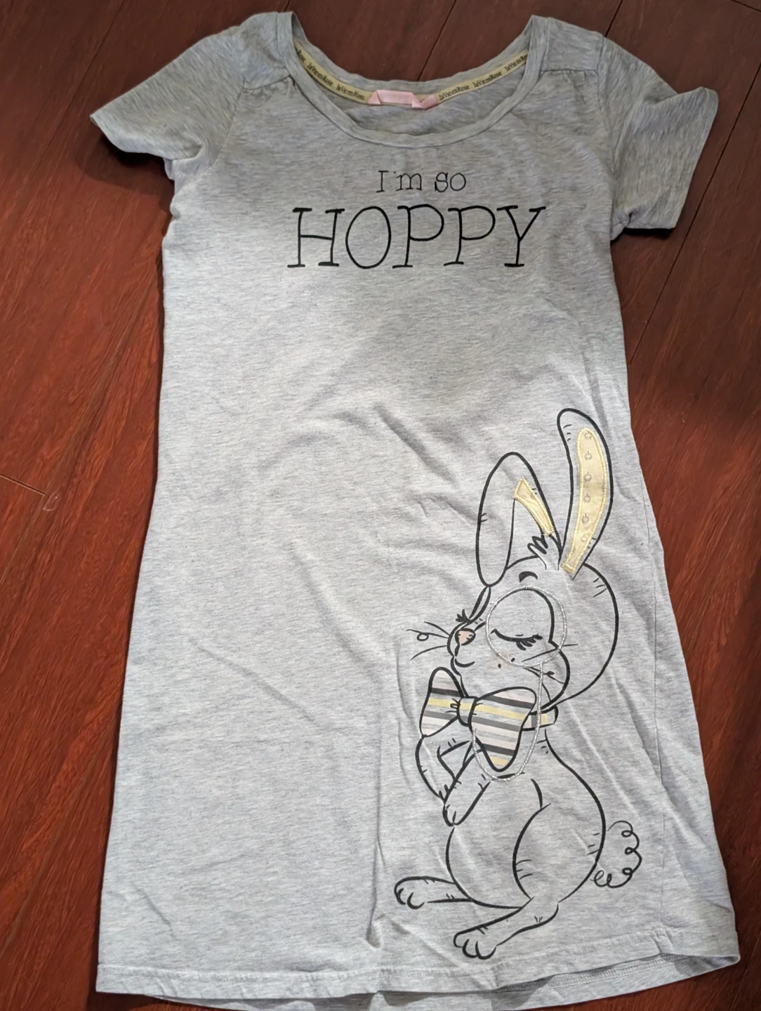 La Vie en Rose Grey "I'm so HOPPY" Bunny T-Shirt Dress XS pajama