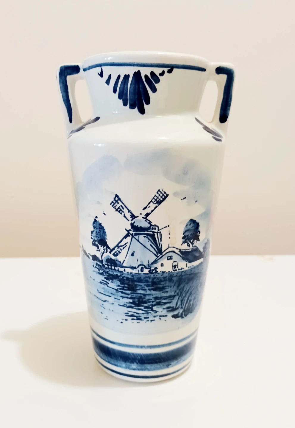 Vtg Delfts HUIZEN Windmill Vase