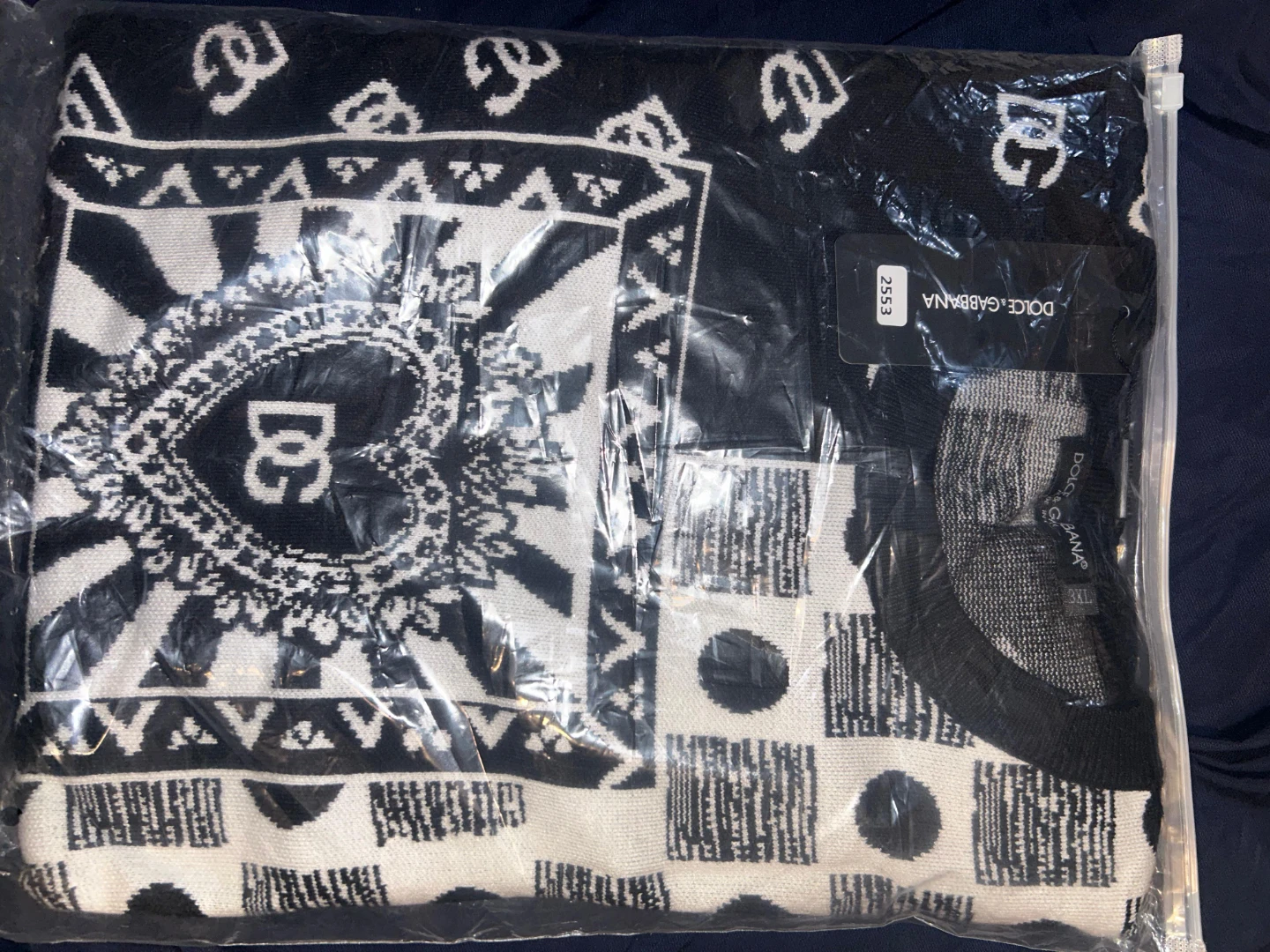 Dolce & Gabbana Black & White Patterned Crewneck Sweater