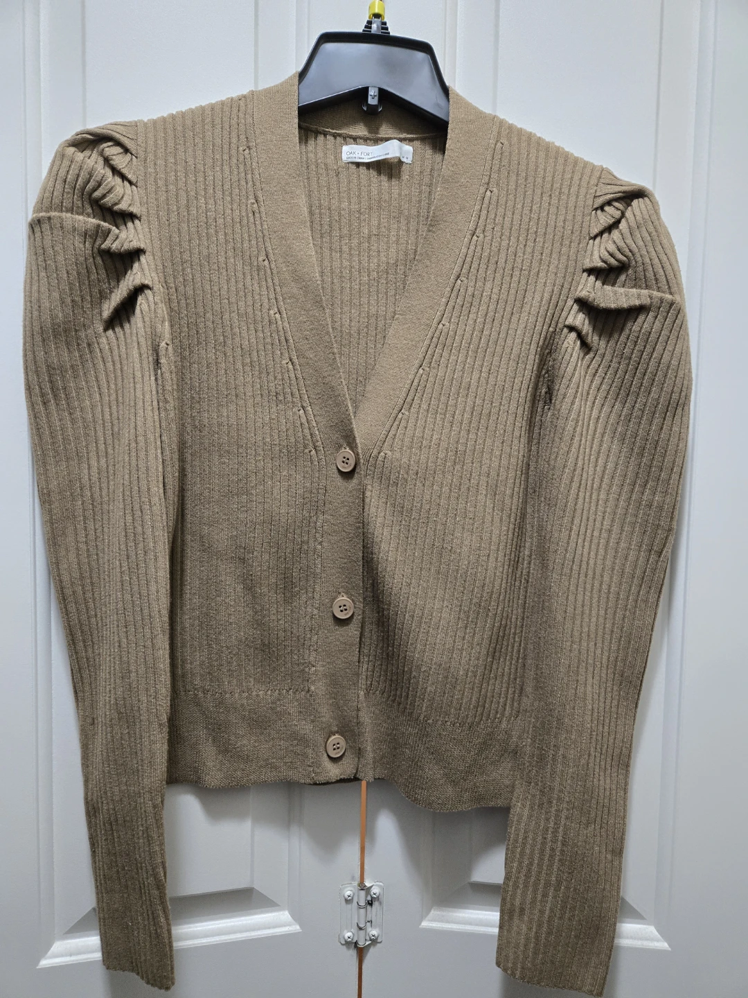 Oak and Fort Ribbed Cardigan with Puffy Sleeves - Size M - photo 2
