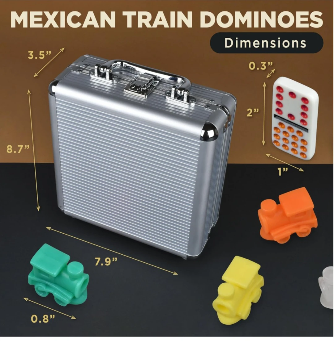 Queensell Mexican Train Dominoes Set with Aluminum Case