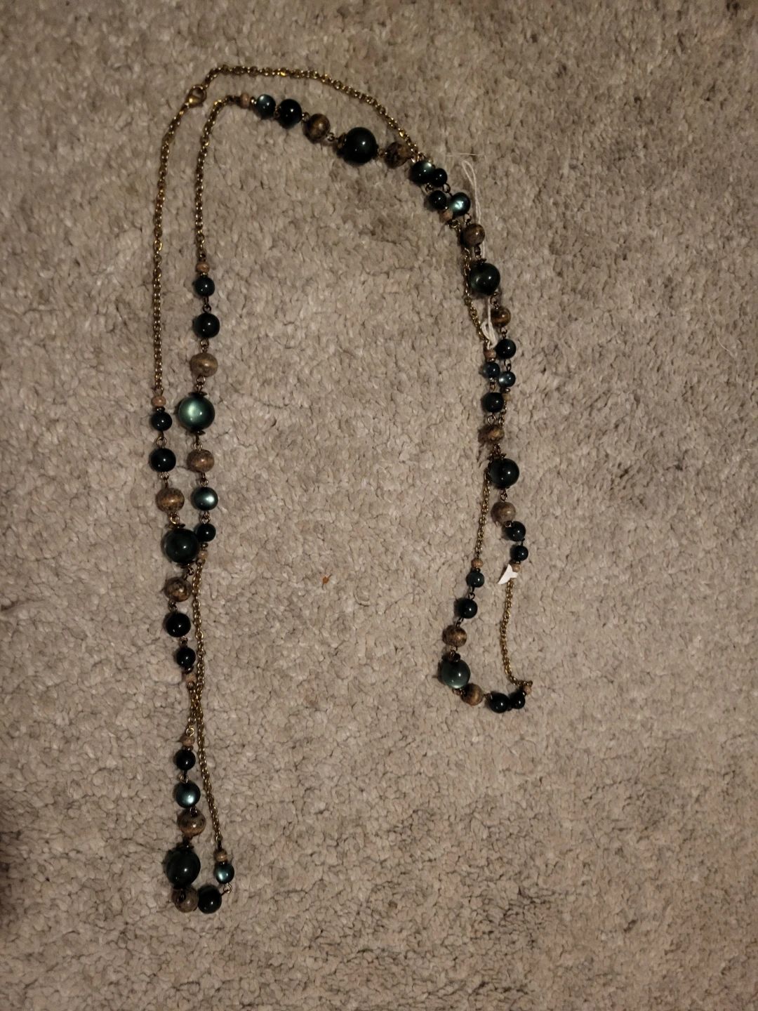 Beaded Necklace - Green and Gold Tones