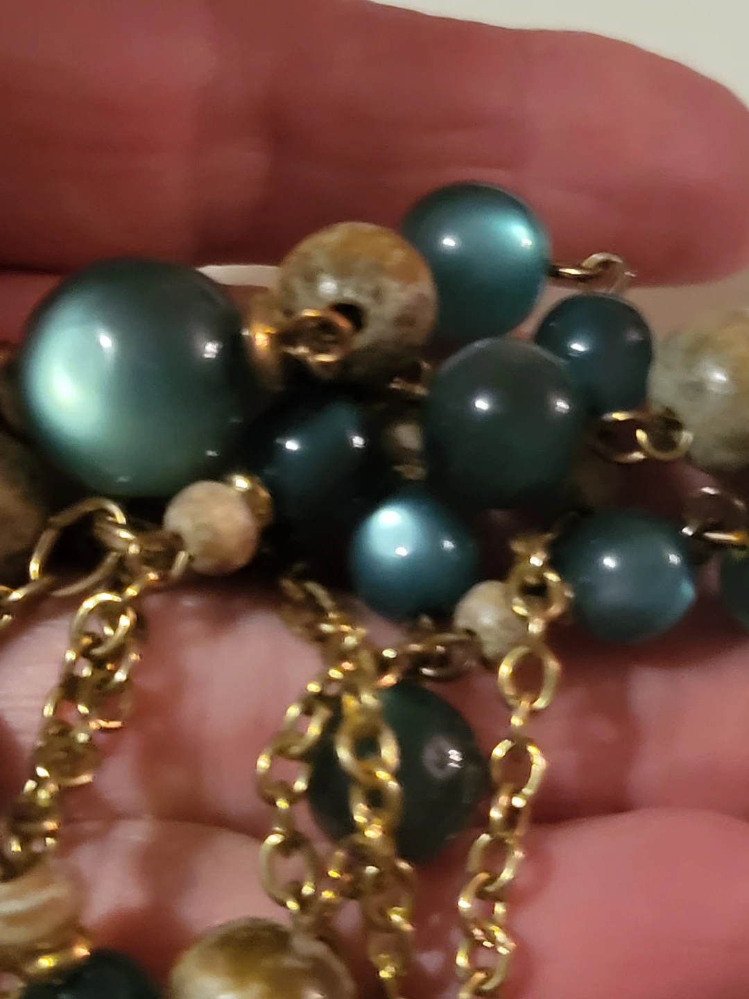 Beaded Necklace - Green and Gold Tones - photo 2