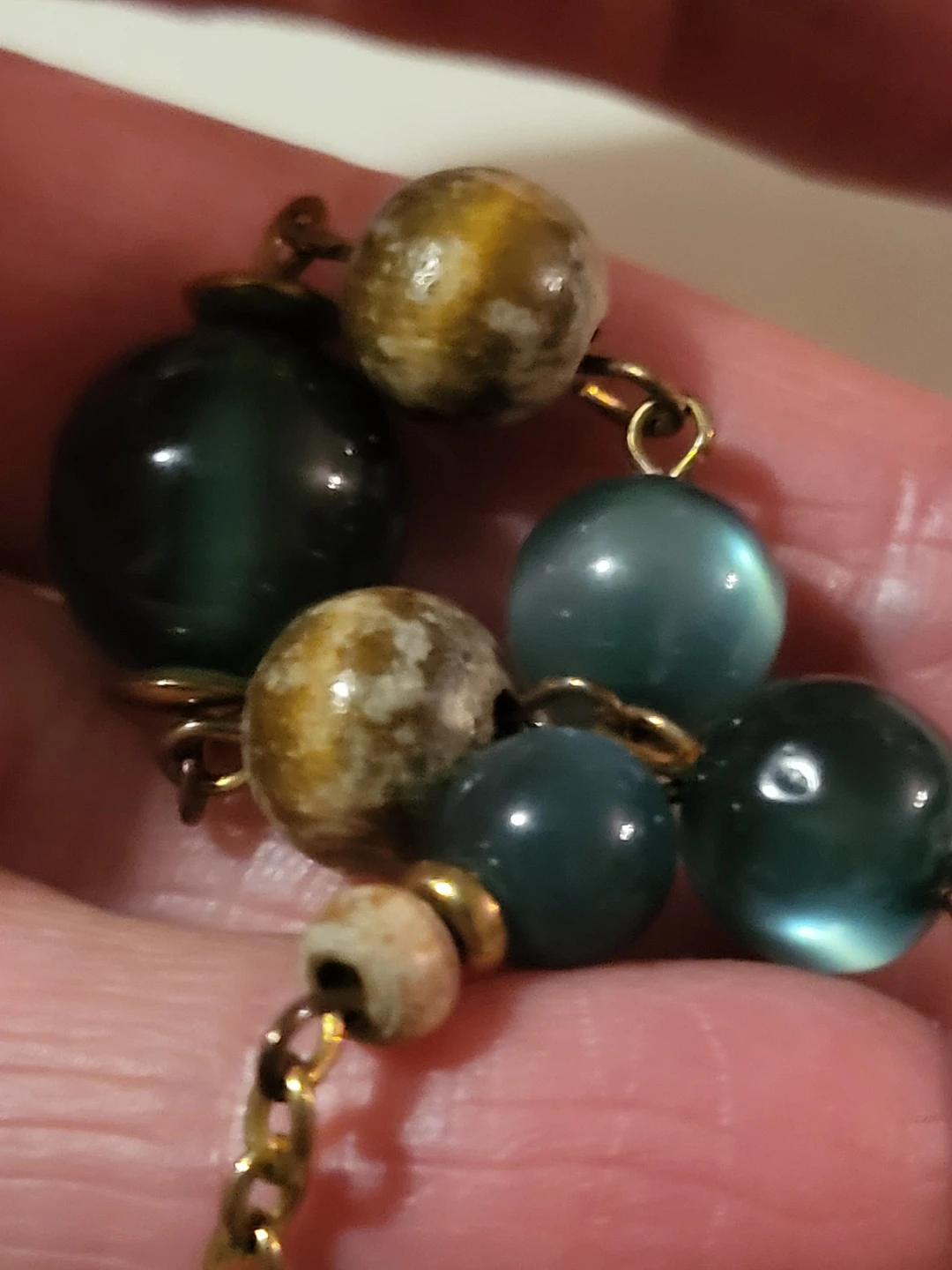 Beaded Necklace - Green and Gold Tones - photo 3