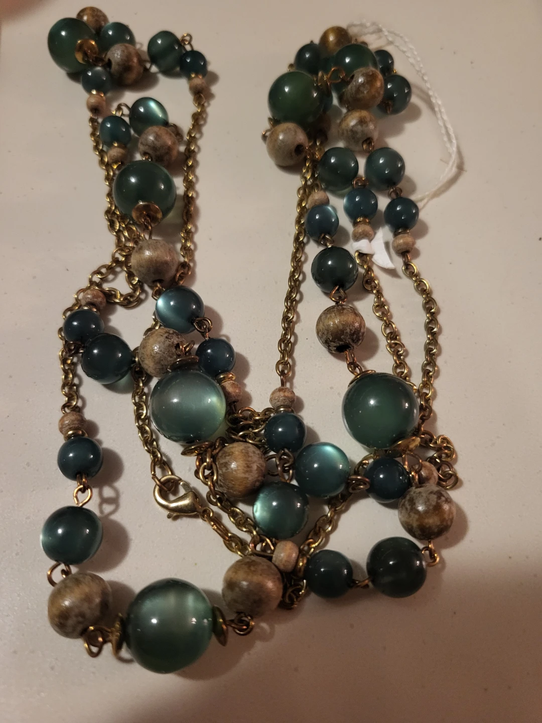 Beaded Necklace - Green and Gold Tones - photo 4
