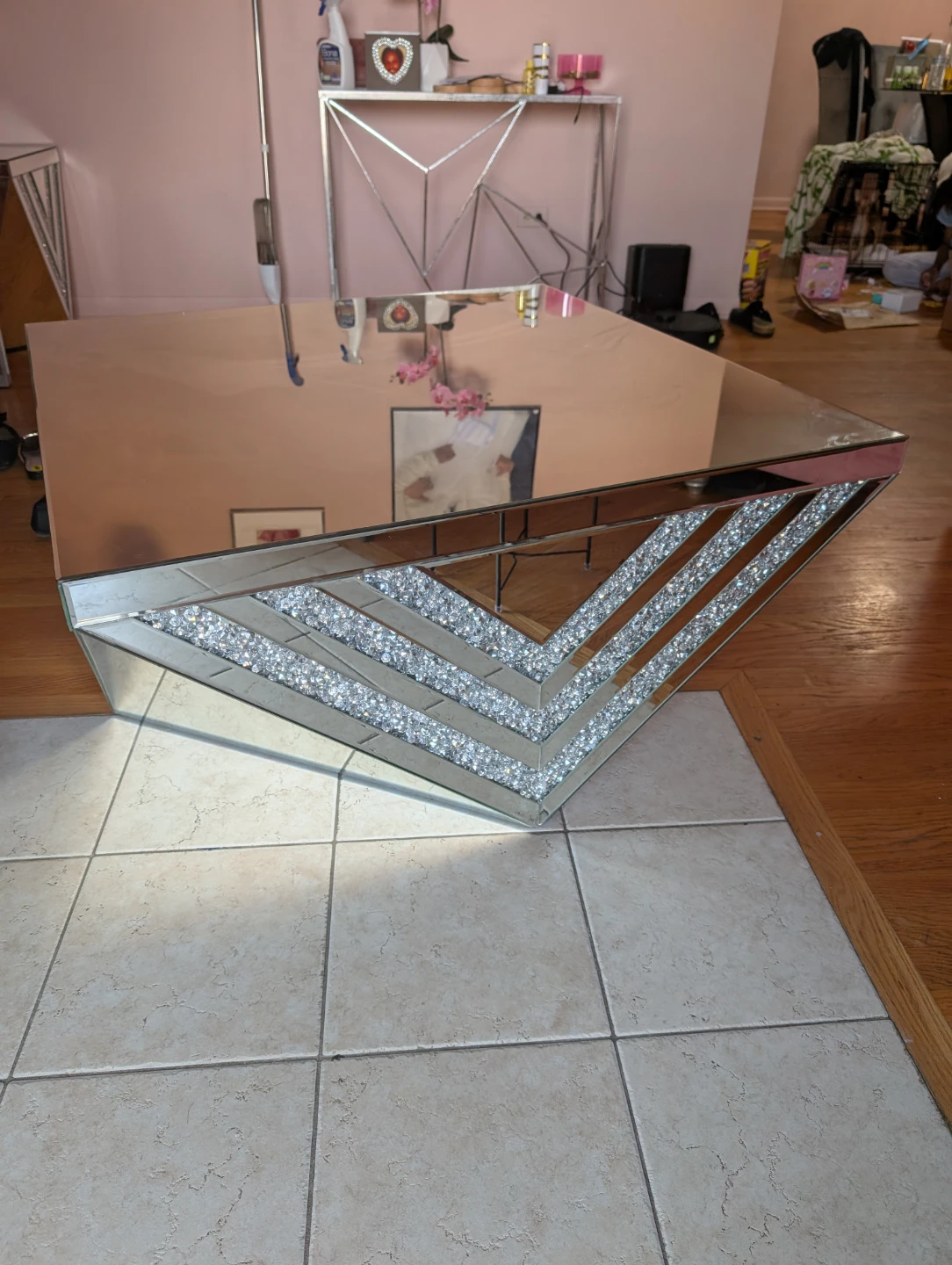Crushed Diamond Accent Mirrored Coffee Table
