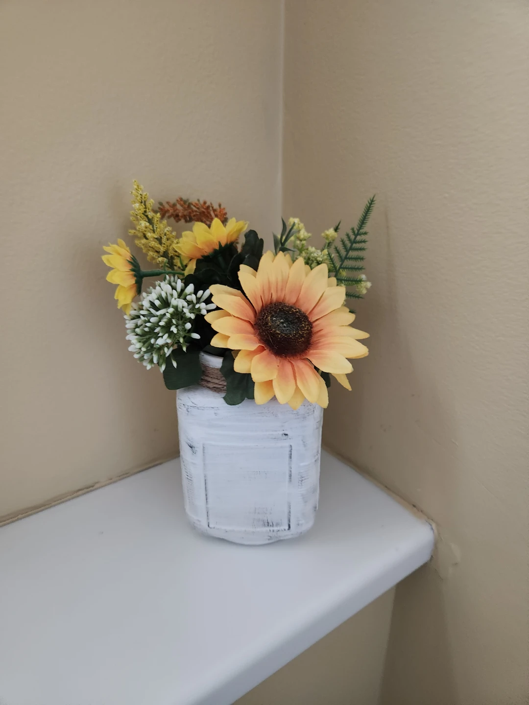 Artificial Sunflower Floral Arrangement in White Jar