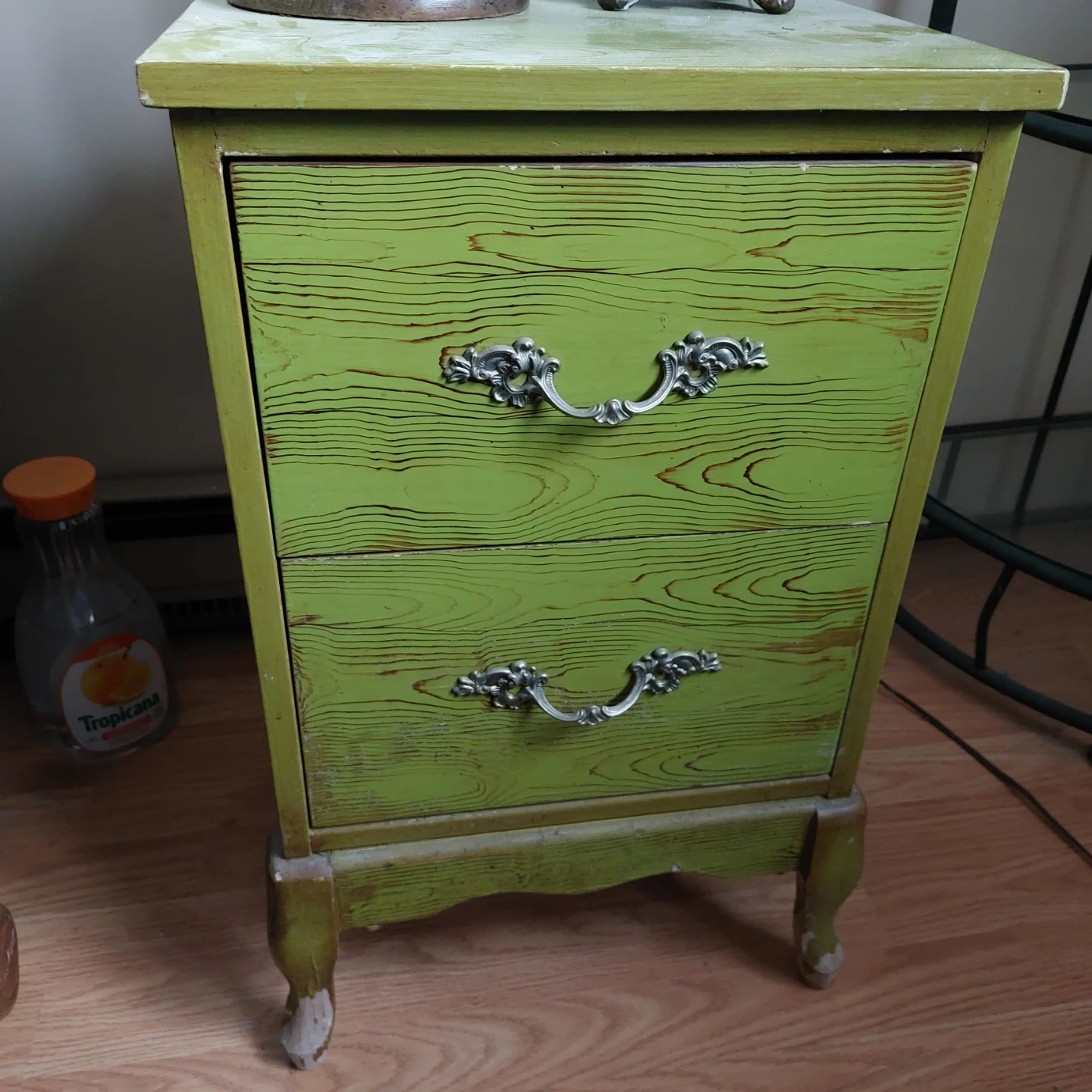 Green 2-Drawer Accent Table with Ornate Handles
