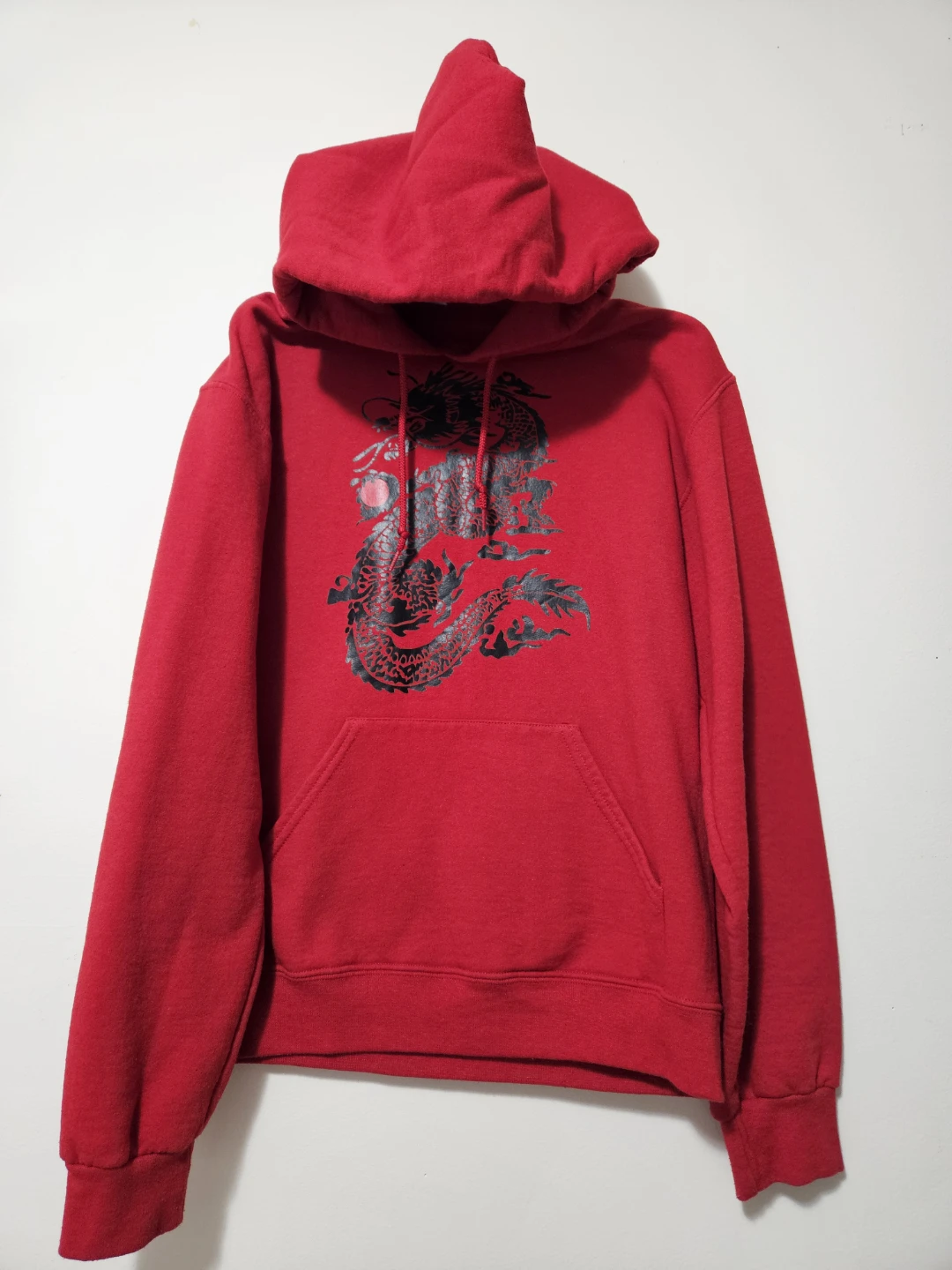 Red Hoodie with Black Dragon Graphic