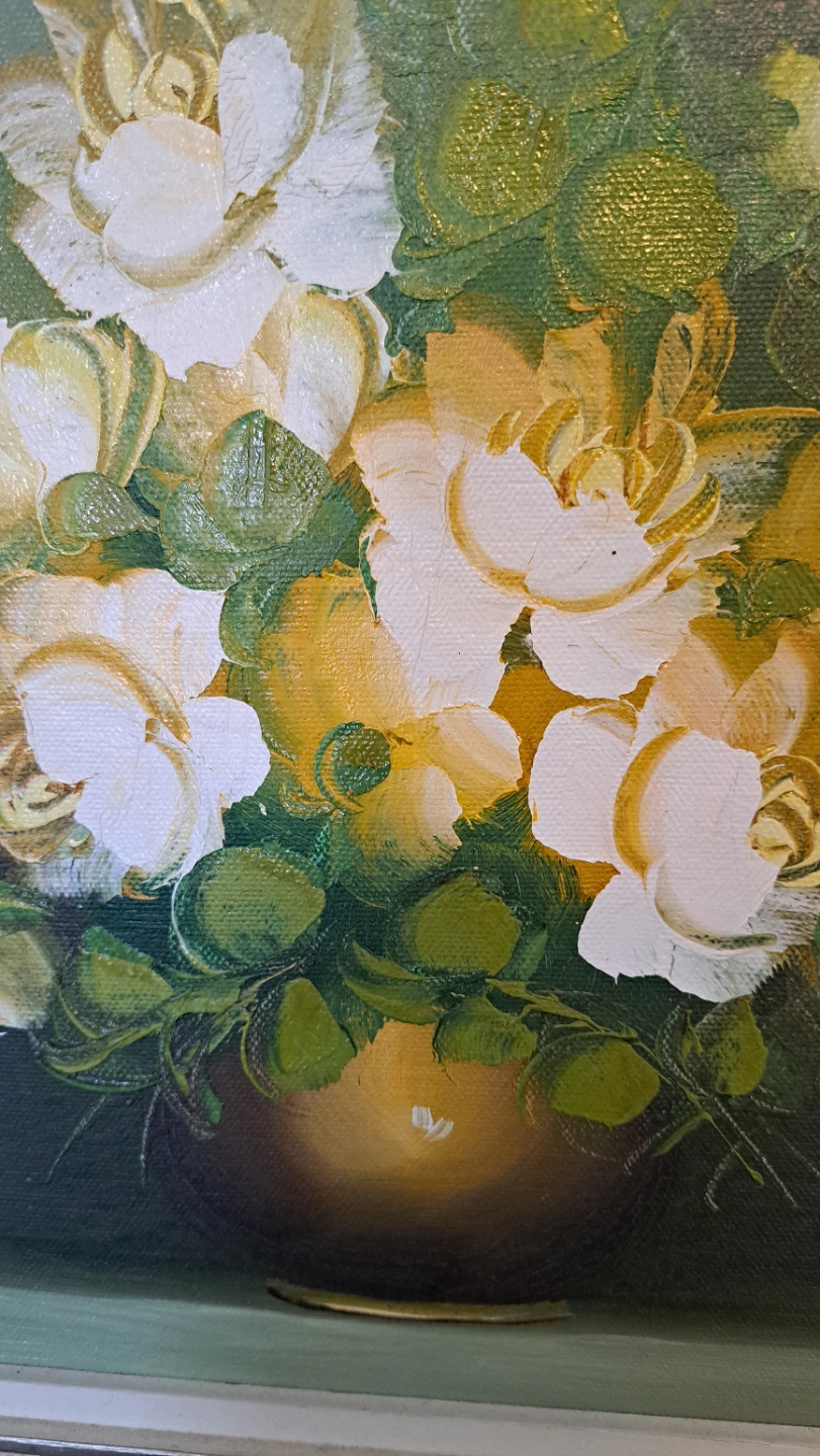Oil Painting of White and Yellow Roses in a Vase - photo 3