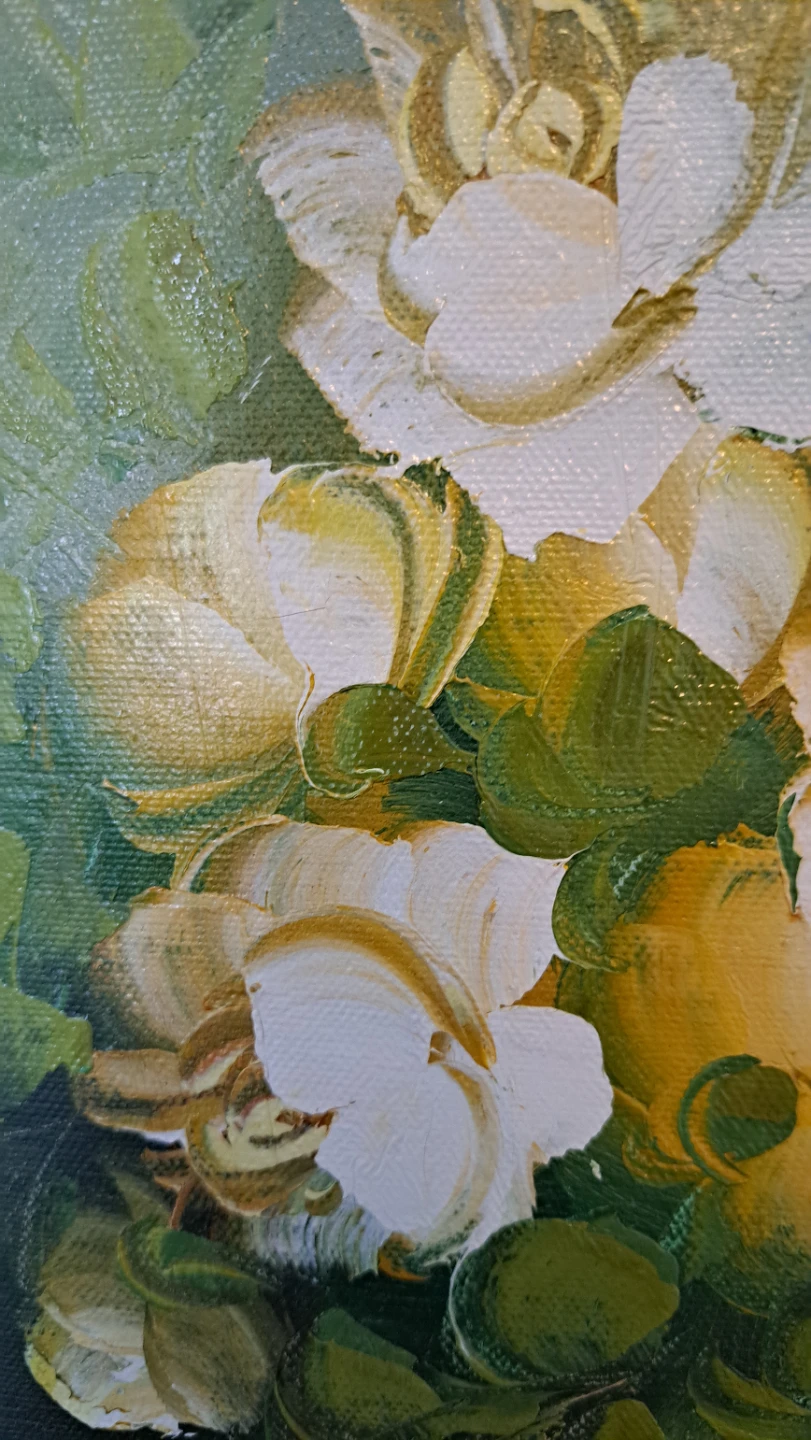 Oil Painting of White and Yellow Roses in a Vase - photo 4