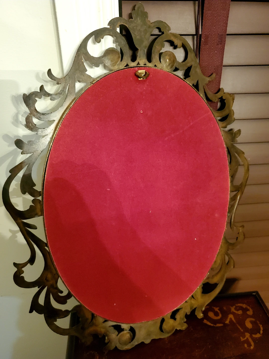 Rare Vintage Large Oval Ornate Brass Metal Glass Bubble Wall Art - photo 2