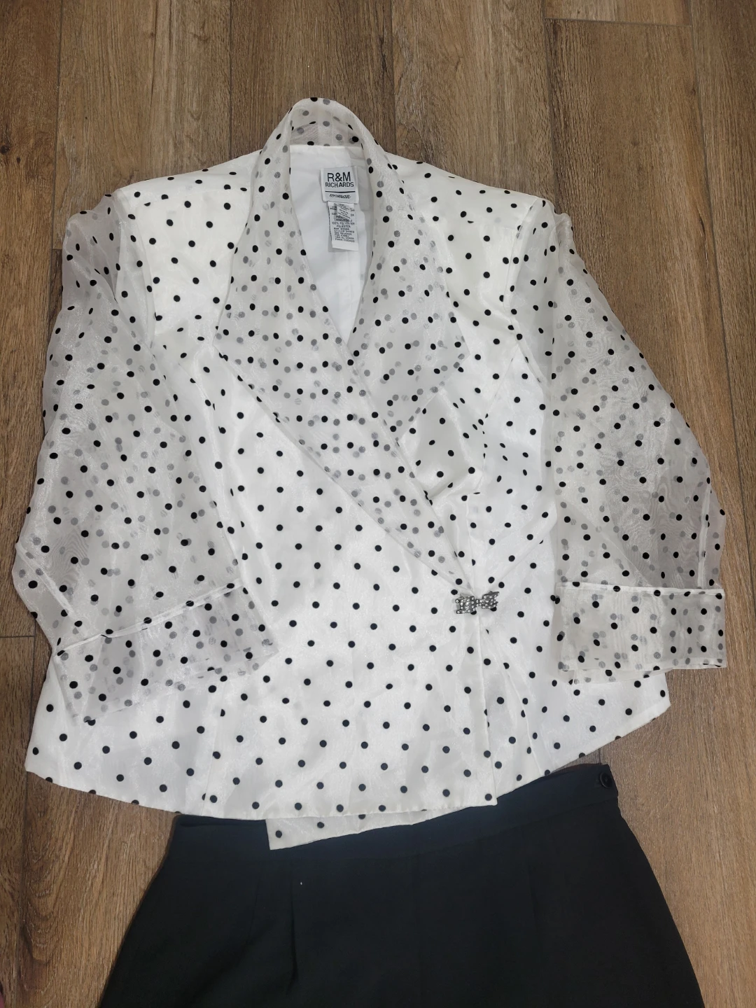 R&M Richards Woman Polka Dot Blouse and Black Pants Set