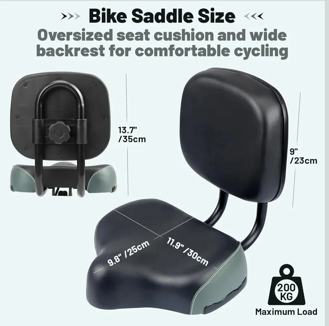 Oversized Bike Seat with Backrest Comfort Bicycle Saddle MTB - photo 3